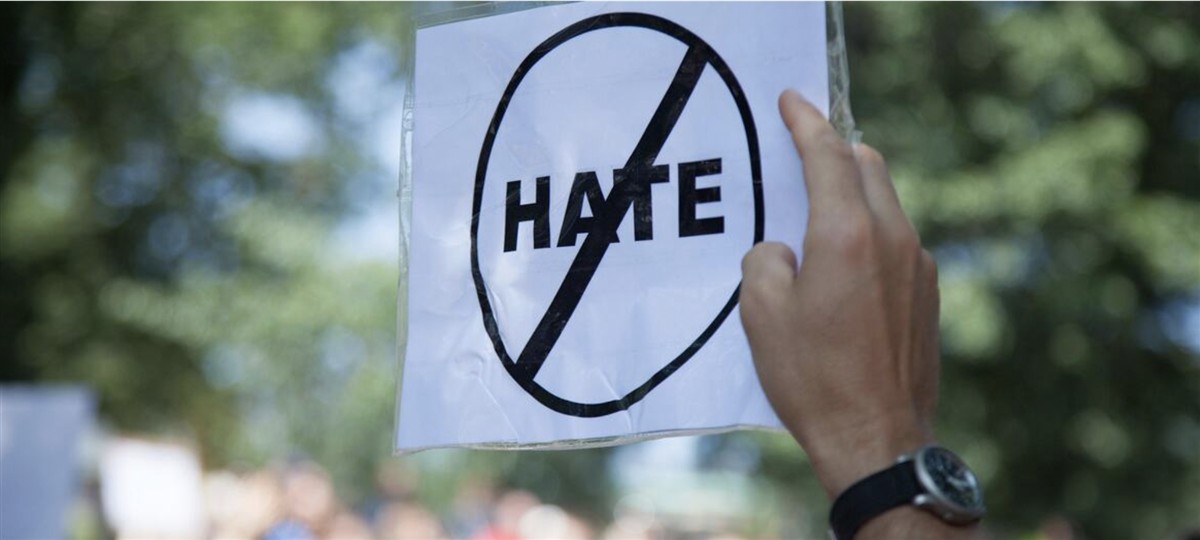 A sign renouncing hate
