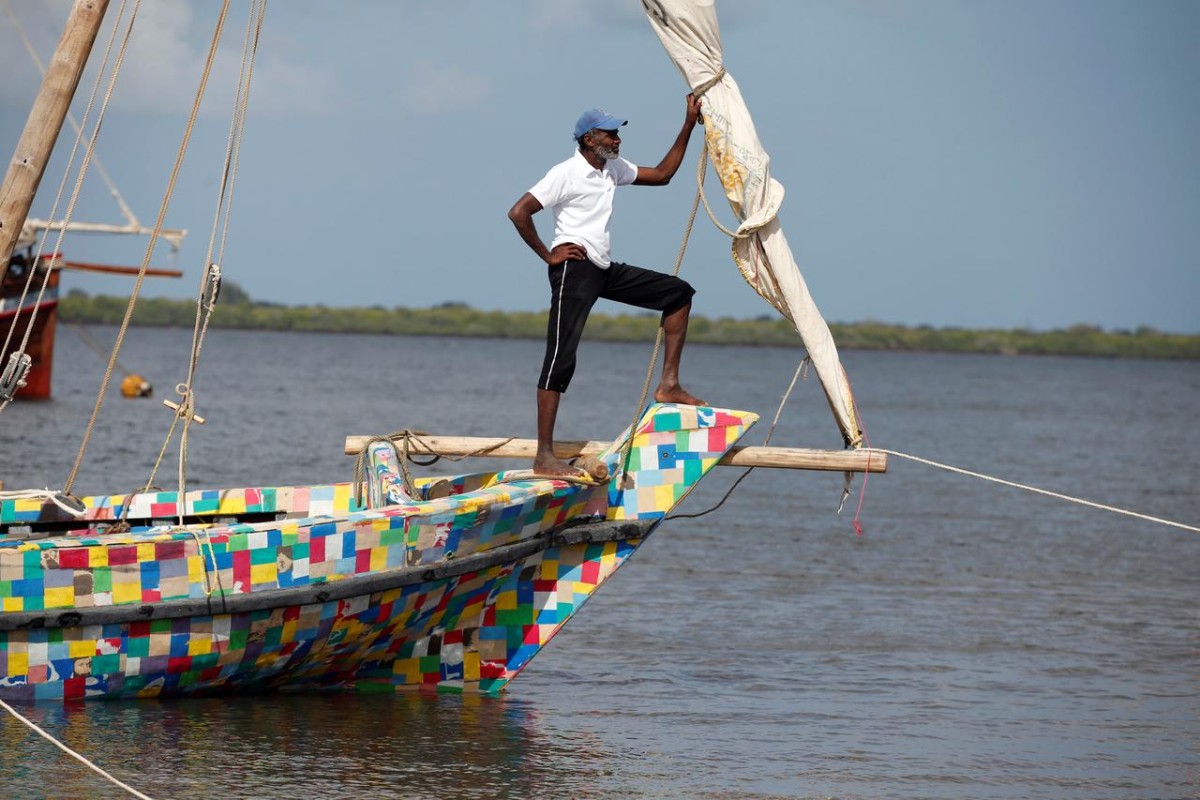 Boat made of recycled plastic and flip-flops inspires fight for cleaner seas along African coast